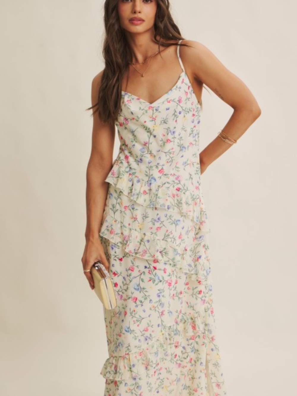 Floral Fantasy Asymmetrical Ruffled Maxi Dress Small - Picture 8 of 8